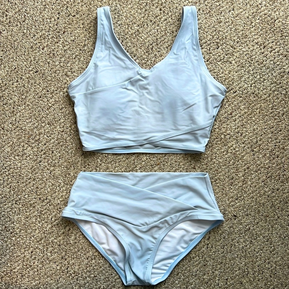 Powder Blue V-Cut Modest Bikini